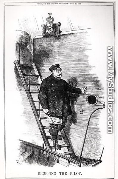 Dropping the Pilot, caricature of Otto von Bismarck 1815-98 and Kaiser Wilhelm II 1797-1888 from Punch, or The London Charivari, 29th March 1890 - John Tenniel