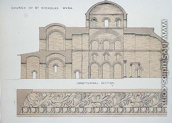 Longitudinal section of the church of St. Nicholas at Myra, pub. by Day and Son - (after) Texier, Charles Felix Marie