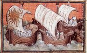 Harl 1319 f.18 The Fleet of Richard II departs from Ireland, Histoire du Roy dAngleterre, Richard II - Master The Virgil