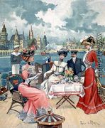 Tea on the Seine, from LIllustre Soleil du Dimanche, 26th August 1900 - Maurice de Thoren