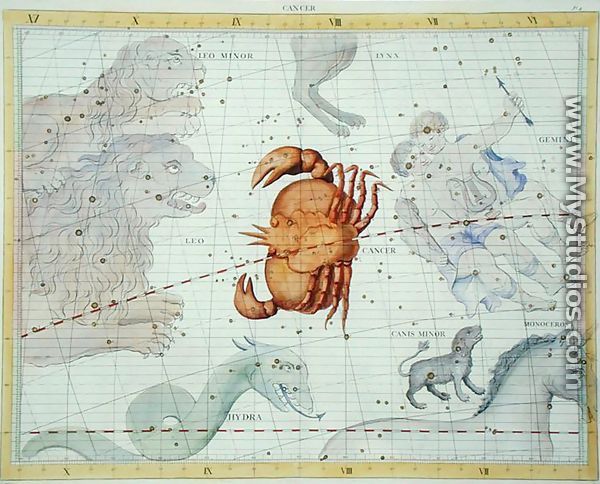 Constellation of Cancer, plate 4 from Atlas Coelestis, by John Flamsteed 1646-1710, published in 1729 - Sir James Thornhill