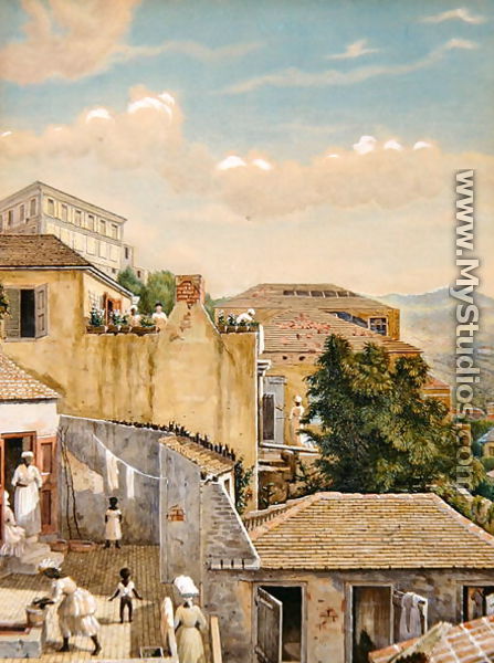 A family on a rooftop in St Thomas, Virgin Islands, 1873 - William August Thulstrup