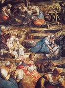 The Miraculous Fall of Manna, detail of women workin - Jacopo Tintoretto (Robusti)