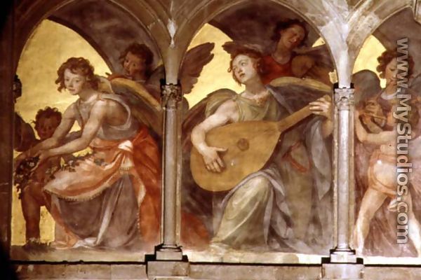Musical angels within a trompe loeil cloister, from the interior west facade 2 - Santi Di Tito