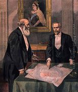 Anglo-French Convention signed in London by Paul Cambon (1843-1924) the French Ambassador, and Lord Salisbury (1830-1904) the British Prime Minister, from Le Petit Journal, 9th April 1899 - Oswaldo Tofani