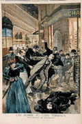 A Bomb at the Cafe Terminus, the Arrest of the Assassin, illustration from Le Petit Journal, 26th February 1894 - Oswaldo Tofani