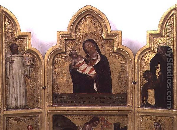 Madonna and Child with St. Benedict and St. Jerome, top half of triptych  - Tommaso da Modena Barisino or Rabisino