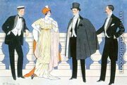 Elegant evening dress for men and women, illustration from LHomme Elegant 1912 - Edouard Touraine