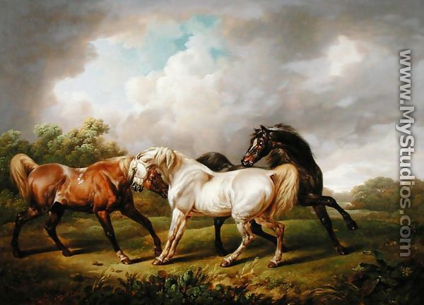 Three Horses in a Stormy Landscape - Charles Towne