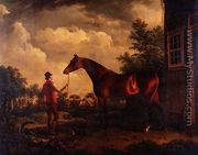 A hunter and groom outside a country house, 1816 - Charles Towne