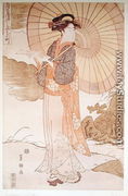 Standing woman with a parasol - (Utagawa Toyoshige) Toyokuni II