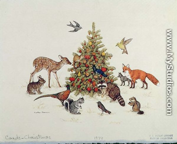 Winter Animals, Christmas Card by Luthu Travisi, 1974 - Luthu Travisi