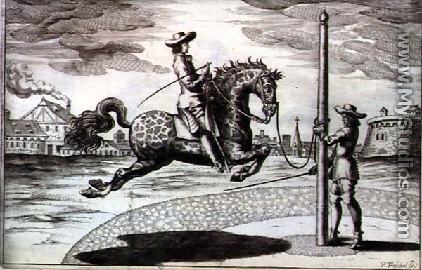 A Horse en Capriole from New Treatise for Breeding Horses written by Winters, Stuterey and Reit-Schul, engraved by the artist, pub. 1672 - Peter Paul Troschel