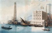 View of Godings New Lion Ale Brewery, Fowlers Iron Works and Walkers Shot Manufactory, Lambeth, 1836 - Francis Calcraft Turner