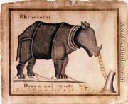Rhinoceros, drawn and wrote by William Twiddy who never had the use of hands or feet, June 1st 1744 - William Twiddy