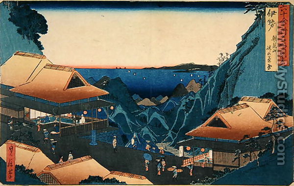 Ise Province Tea Stalls at the Pass on Mt. Asama, from the series Illustrations of Famous Places in the Sixty-Odd Provinces, late 1850s  - Sadanobu