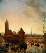 Ice Skating in front of the Utrecht City Walls, 1646  - Herman Saftleven