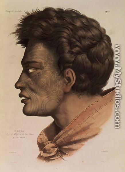 Natai, a Maori chief from Bream Bay, New Zealand, plate 63 from Voyage of the Astrolabe, engraved by Victor Adam, 1833 - (after) Sainson, Louis Auguste de