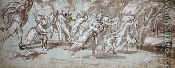 Men and women fleeing towards a forest - Francesco de