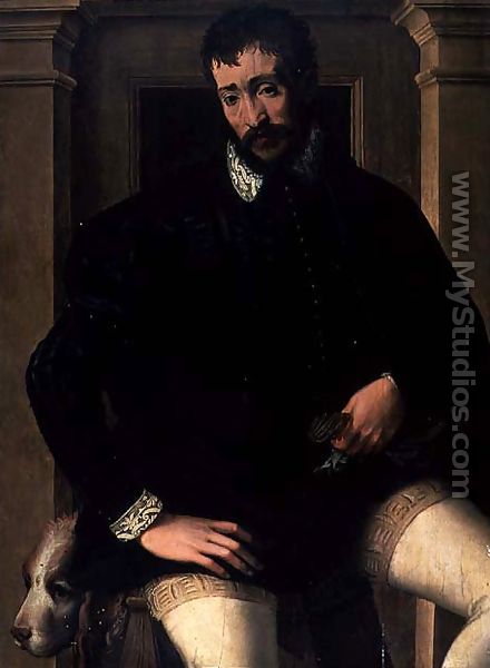 Portrait of a Gentleman Wearing a Black Embroidered Doublet and Cloak - Francesco de