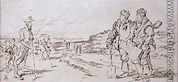 	The Roadmen disturbed by the Golfers, illustration from Graphic magazine, pub. c.1870 - Henry Sandercock