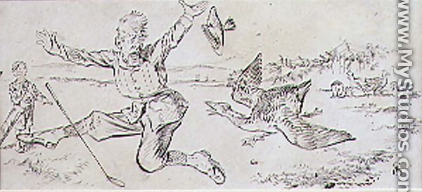 The Attacked Golfer, illustration from Graphic magazine, pub. c.1870 - Henry Sandercock