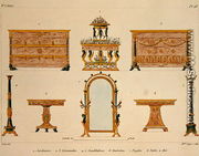 Furniture designs, engraved by Mme Soyer, plate 48 from Modeles de Meubles et de decorations interieures pur les meubles, published 1828/41 - M. Santi
