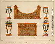 Furniture designs, engraved by Mme Soyer, plate 28 from Modeles de Meubles et de decorations interieures pur les meubles, published 1828/41 - M. Santi