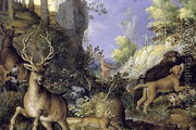 A woodland scene with hunters and animals - Roelandt Jacobsz Savery