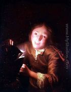 A Young Boy Holding a Candle Behind a Halloween Mask - Godfried Schalcken