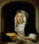 Portrait of a maid holding a waffle - Godfried Schalcken