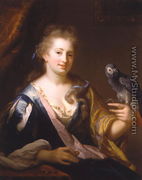 Portrait of a Lady feeding a parrot - Godfried Schalcken