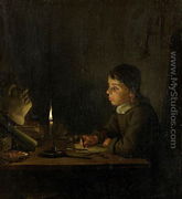 Boy Drawing by Candlelight - Godfried Schalcken