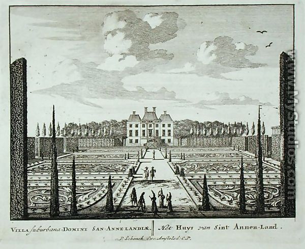 House and gardens at Saint Annen-Land, from Admirandorum Quadruplex Spectaculum, by Jan van Call 1656-1703, published before 1715 - Pieter Schenk