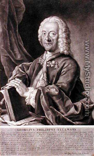 Portrait of Georg Philipp Telemann 1681-1757 engraved by Georg Preisler 1700-54  - (after) Schneider, Michael