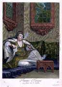 Turkish woman, smoking on the sofa, 18th century  - Gerard Jean Baptiste Scotin