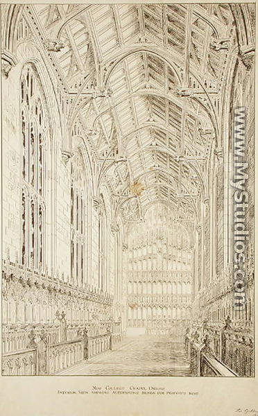 New College Chapel Interior view showing alternative design for proposed roof, 1875-77  - Sir George Gilbert Scott