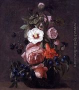 A Still Life of Mixed Flowers and Berries in a Glass Vase - Daniel Seghers