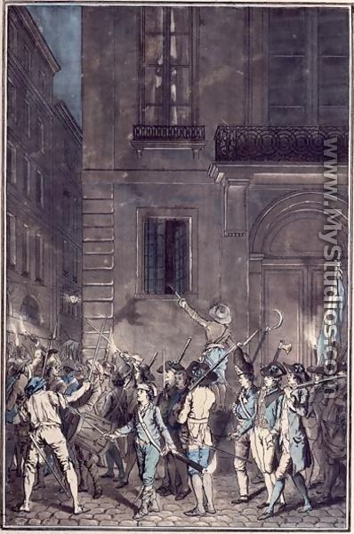The mob roaming the streets of Paris carrying torches at night in July 1789 - Antoine Louis Francois Sergent-Marceau