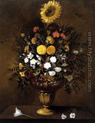 Still Life Of Flowers In A Woven Basket - Gabriel De La Corte