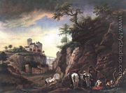 Rocky Landscape With Resting Travellers - Philips Wouwerman