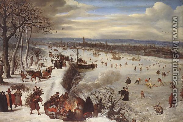 View of Antwerp with the Frozen Schelde 1590 - Lucas Van Valkenborch