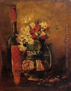Vase With Carnations And Roses And A Bottle - Vincent Van Gogh