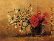 Vase With Red And White Carnations On Yellow Background - Vincent Van Gogh