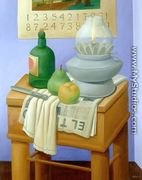Still Life With Lamp And Bottle - Fernando Botero