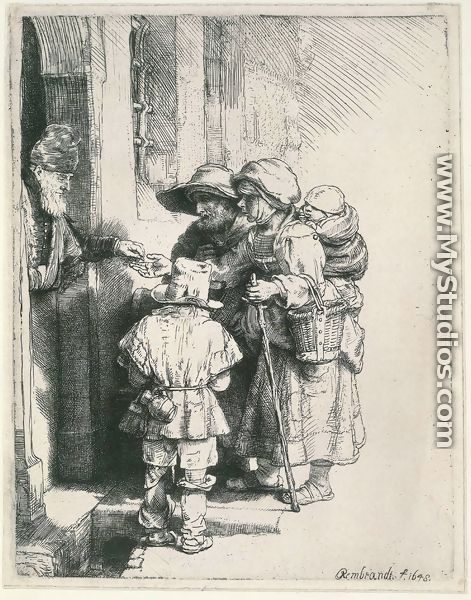 Beggars Receiving Alms at the Door of a House 1648 - Rembrandt Van Rijn