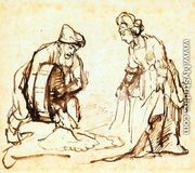 Boaz Casting Barley into Ruth's Veil c. 1645 - Rembrandt Van Rijn