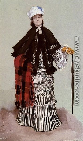 AmLady In A Black And White Dress - James Jacques Joseph Tissot