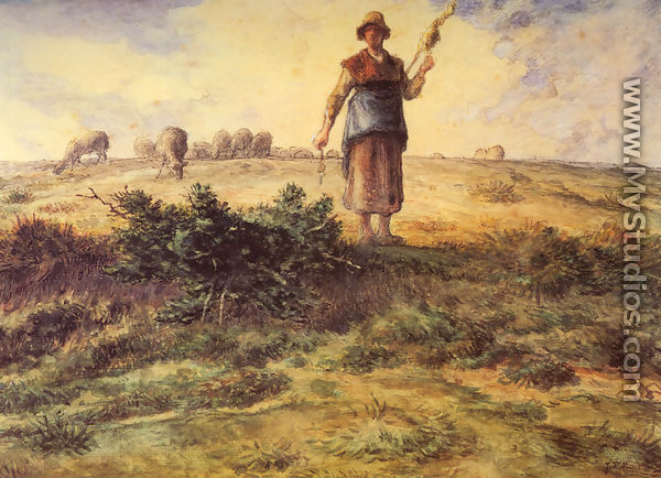 A Shepherdess And Her Flock - Jean-Francois Millet