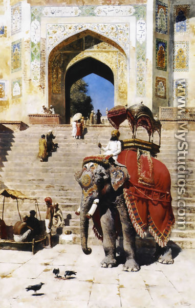 Royal Elephant At The Gateway To The Jami Masjid  Mathura - Edwin Lord Weeks